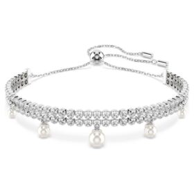 Bransoletka Ariana Grande X Swarovski z kryształowymi perełkami, szlif okrągły, biała, pokryta rodem Bransoletka Ariana Grande X Swarovski z kryształowymi perełkami, szlif okrągły, biała, pokryta rodem
