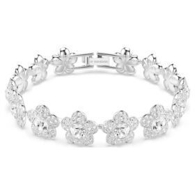 Bransoletka Ariana Grande X Swarovski z okrągłymi kryształkami, motyw kwiatowy, biała, pokryta rodem Bransoletka Ariana Grande X Swarovski z okrągłymi kryształkami, motyw kwiatowy, biała, pokryta rodem