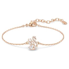 Bransoletka „Swan” z różnymi szlifami, łabędź, biała, pokryta powłoką w odcieniu różowego złota Bransoletka „Swan” z różnymi szlifami, łabędź, biała, pokryta powłoką w odcieniu różowego złota