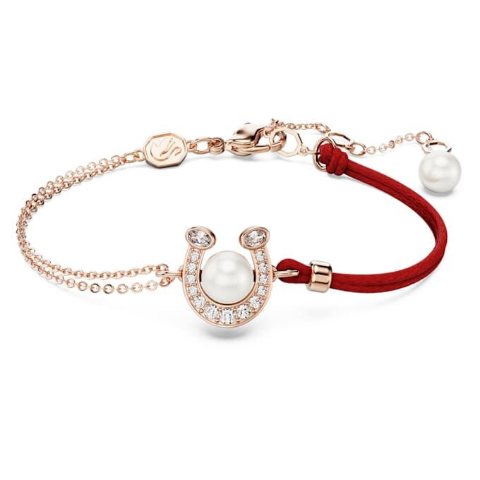 Bransoletka Symbolica z kryształową perłą, pavé, podkowa, biała, pokryta powłoką w kolorze różowego złota Bransoletka Symbolica z kryształową perłą, pavé, podkowa, biała, pokryta powłoką w kolorze różowego złota