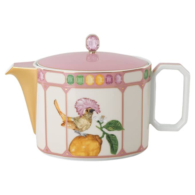 Czajniczek Idyllia z porcelany, motyw kryształowy, ptak, wielobarwny Czajniczek Idyllia z porcelany, motyw kryształowy, ptak, wielobarwny