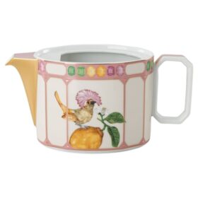 Czajniczek Idyllia z porcelany, motyw kryształowy, ptak, wielobarwny
