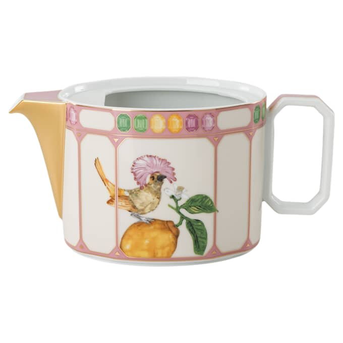 Czajniczek Idyllia z porcelany, motyw kryształowy, ptak, wielobarwny Czajniczek Idyllia z porcelany, motyw kryształowy, ptak, wielobarwny
