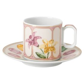 Filiżanka do espresso Idyllia ze spodkiem, porcelana, motyw kryształowy, cytrynowy, wielobarwny