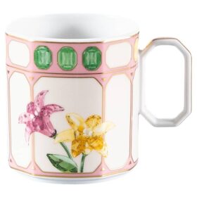 Filiżanka do kawy z spodkiem „Idyllia” – porcelana, motyw kryształowy, kwiaty, wielokolorowa