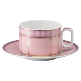 Filiżanka Signum z spodkiem, porcelana, różowa