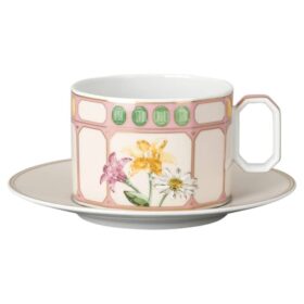 Filiżanka z spodkiem Idyllia Combi, porcelana, motyw kryształowy, bukiet, wielokolorowa