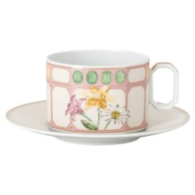 Filiżanka z spodkiem Idyllia, porcelana, motyw kryształowy, bukiet, wielokolorowa