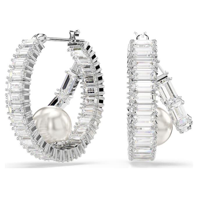 Kolczyki koła Ariana Grande X Swarovski z kryształowymi perełkami, szlifem bagietkowym, białe, pokryte rodem Kolczyki koła Ariana Grande X Swarovski z kryształowymi perełkami, szlifem bagietkowym, białe, pokryte rodem