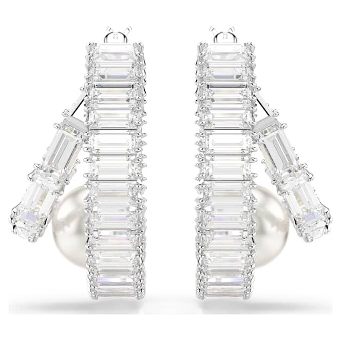Kolczyki koła Ariana Grande X Swarovski z kryształowymi perełkami, szlifem bagietkowym, białe, pokryte rodem Kolczyki koła Ariana Grande X Swarovski z kryształowymi perełkami, szlifem bagietkowym, białe, pokryte rodem