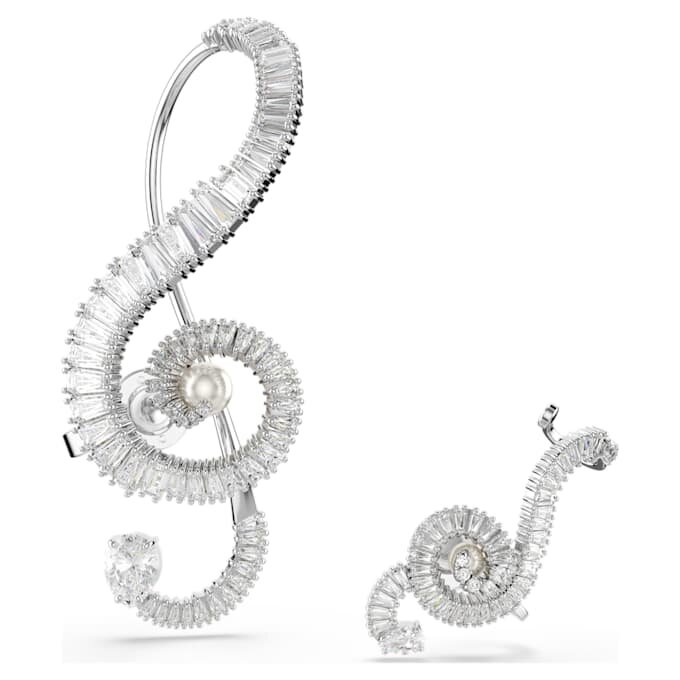 Kolczyki na klipsie Ariana Grande X Swarovski – asymetryczny wzór, kryształowa perła, szlif bagietkowy, białe, pokryte rodem Kolczyki na klipsie Ariana Grande X Swarovski – asymetryczny wzór, kryształowa perła, szlif bagietkowy, białe, pokryte rodem