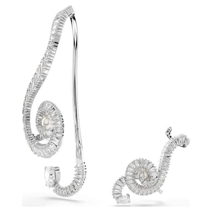 Kolczyki na klipsie Ariana Grande X Swarovski – asymetryczny wzór, kryształowa perła, szlif bagietkowy, białe, pokryte rodem Kolczyki na klipsie Ariana Grande X Swarovski – asymetryczny wzór, kryształowa perła, szlif bagietkowy, białe, pokryte rodem