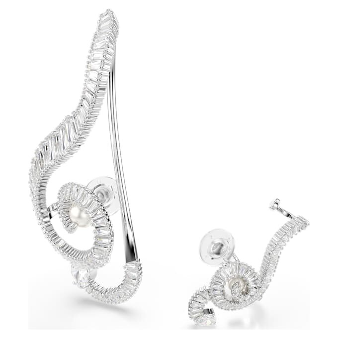 Kolczyki na klipsie Ariana Grande X Swarovski – asymetryczny wzór, kryształowa perła, szlif bagietkowy, białe, pokryte rodem Kolczyki na klipsie Ariana Grande X Swarovski – asymetryczny wzór, kryształowa perła, szlif bagietkowy, białe, pokryte rodem