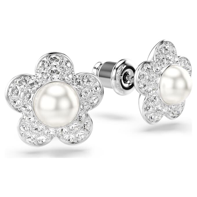 Kolczyki na sztyfcie Ariana Grande X Swarovski – kryształowa perła, szlif okrągły, motyw kwiatowy, białe, pokryte rodem Kolczyki na sztyfcie Ariana Grande X Swarovski – kryształowa perła, szlif okrągły, motyw kwiatowy, białe, pokryte rodem
