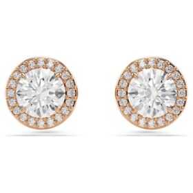 Kolczyki sztyftowe Una Angelic – szlif okrągły, pavé, białe, pokryte powłoką w odcieniu różowego złota