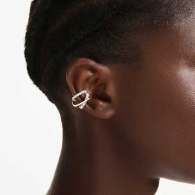 Kolczyki typu „ear cuff” Hyperbola z różnymi szlifami, białe, wykończenie z mieszanych metali