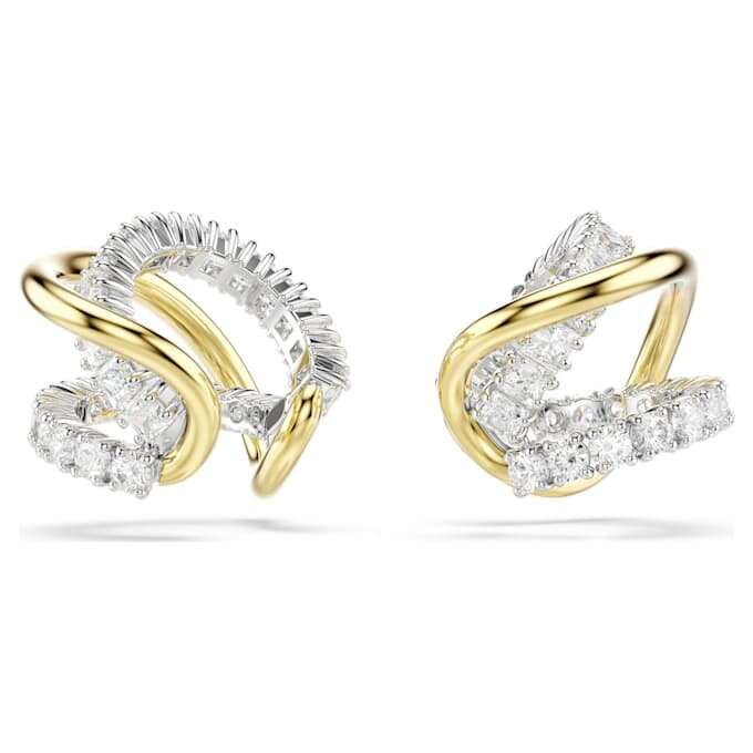 Kolczyki typu „ear cuff” Hyperbola z różnymi szlifami, białe, wykończenie z mieszanych metali Kolczyki typu „ear cuff” Hyperbola z różnymi szlifami, białe, wykończenie z mieszanych metali