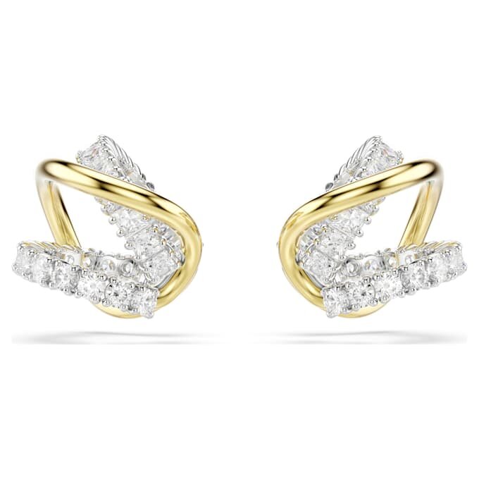 Kolczyki typu „ear cuff” Hyperbola z różnymi szlifami, białe, wykończenie z mieszanych metali Kolczyki typu „ear cuff” Hyperbola z różnymi szlifami, białe, wykończenie z mieszanych metali