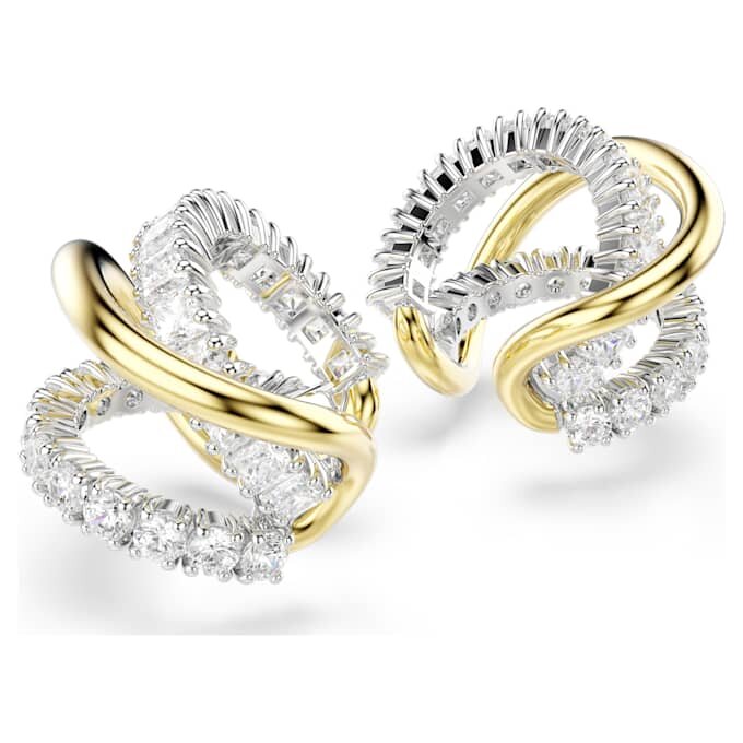 Kolczyki typu „ear cuff” Hyperbola z różnymi szlifami, białe, wykończenie z mieszanych metali Kolczyki typu „ear cuff” Hyperbola z różnymi szlifami, białe, wykończenie z mieszanych metali