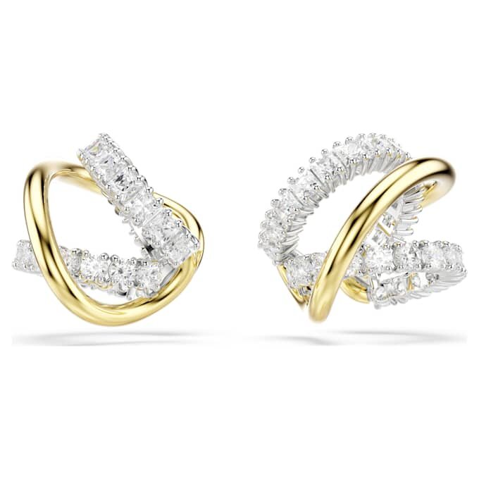 Kolczyki typu „ear cuff” Hyperbola z różnymi szlifami, białe, wykończenie z mieszanych metali Kolczyki typu „ear cuff” Hyperbola z różnymi szlifami, białe, wykończenie z mieszanych metali