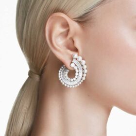 Kolczyki wiszące Ariana Grande X Swarovski z kryształową perłą, mieszane szlify, białe, pokryte rodem