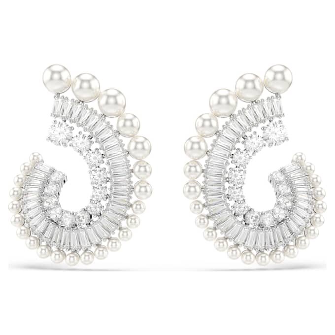 Kolczyki wiszące Ariana Grande X Swarovski z kryształową perłą, mieszane szlify, białe, pokryte rodem Kolczyki wiszące Ariana Grande X Swarovski z kryształową perłą, mieszane szlify, białe, pokryte rodem