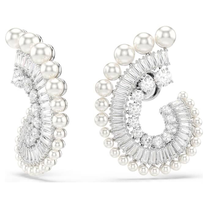 Kolczyki wiszące Ariana Grande X Swarovski z kryształową perłą, mieszane szlify, białe, pokryte rodem Kolczyki wiszące Ariana Grande X Swarovski z kryształową perłą, mieszane szlify, białe, pokryte rodem