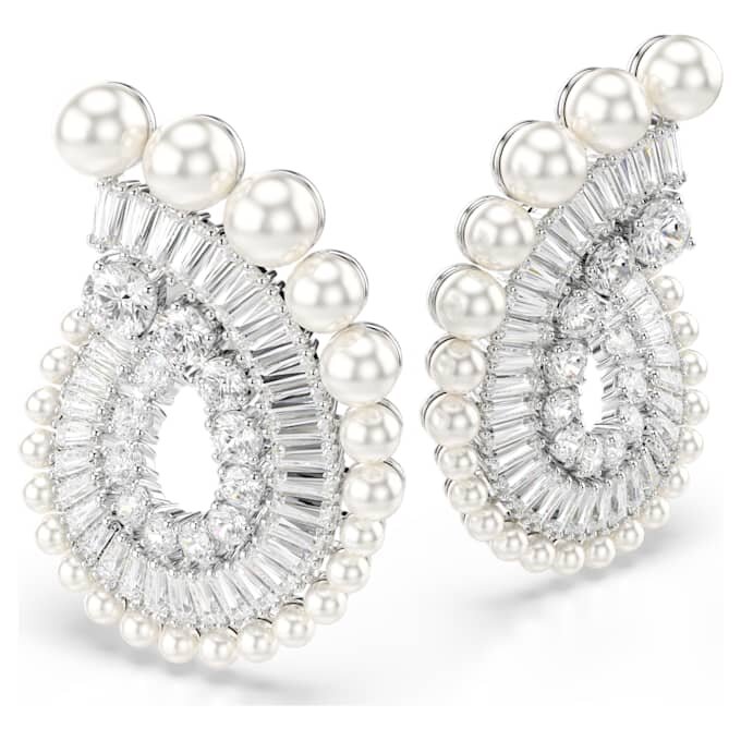 Kolczyki wiszące Ariana Grande X Swarovski z kryształową perłą, mieszane szlify, białe, pokryte rodem Kolczyki wiszące Ariana Grande X Swarovski z kryształową perłą, mieszane szlify, białe, pokryte rodem