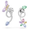 Kolczyki wiszące Ariana Grande X Swarovski z nakładką na ucho, o różnorodnych szlifach, w kształcie ważki i kwiatu, wielokolorowe, pokryte rodem Kolczyki wiszące Ariana Grande X Swarovski z nakładką na ucho, o różnorodnych szlifach, w kształcie ważki i kwiatu, wielokolorowe, pokryte rodem