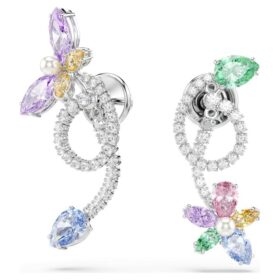 Kolczyki wiszące Ariana Grande X Swarovski z nakładką na ucho, o różnorodnych szlifach, w kształcie ważki i kwiatu, wielokolorowe, pokryte rodem