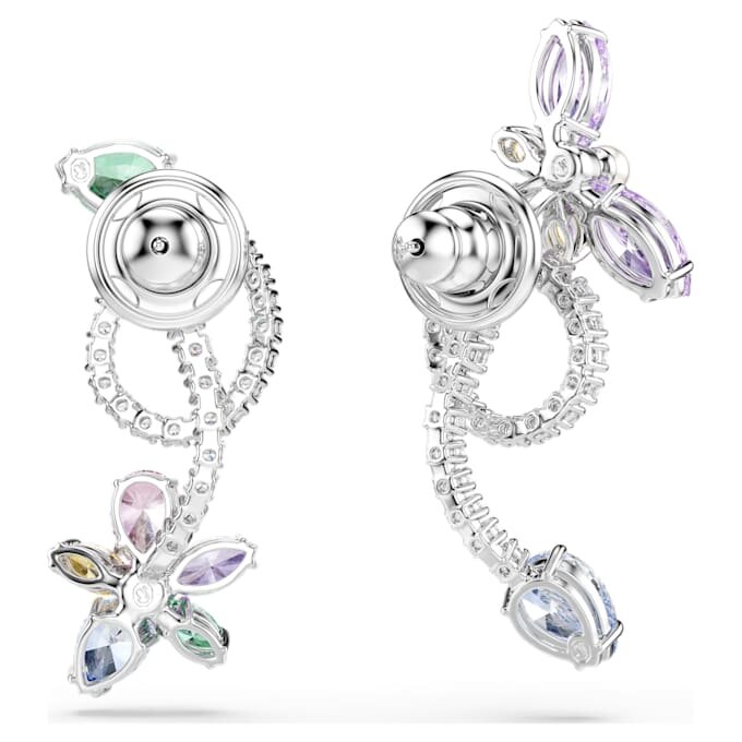 Kolczyki wiszące Ariana Grande X Swarovski z nakładką na ucho, o różnorodnych szlifach, w kształcie ważki i kwiatu, wielokolorowe, pokryte rodem Kolczyki wiszące Ariana Grande X Swarovski z nakładką na ucho, o różnorodnych szlifach, w kształcie ważki i kwiatu, wielokolorowe, pokryte rodem