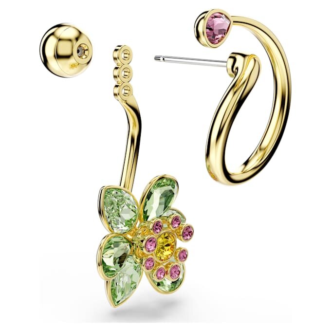 Kolczyki wiszące Idyllia – asymetryczny wzór, mieszane szlify, motyw kwiatowy, wielokolorowe, pokryte złotem Kolczyki wiszące Idyllia – asymetryczny wzór, mieszane szlify, motyw kwiatowy, wielokolorowe, pokryte złotem