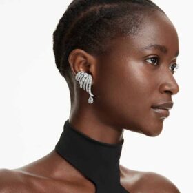 Kolekcja „The Vienna Collection” – kolczyki typu ear cuff „Feather”, białe, pokryte rutenem