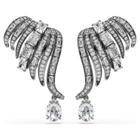 Kolekcja „The Vienna Collection” – kolczyki typu ear cuff „Feather”, białe, pokryte rutenem