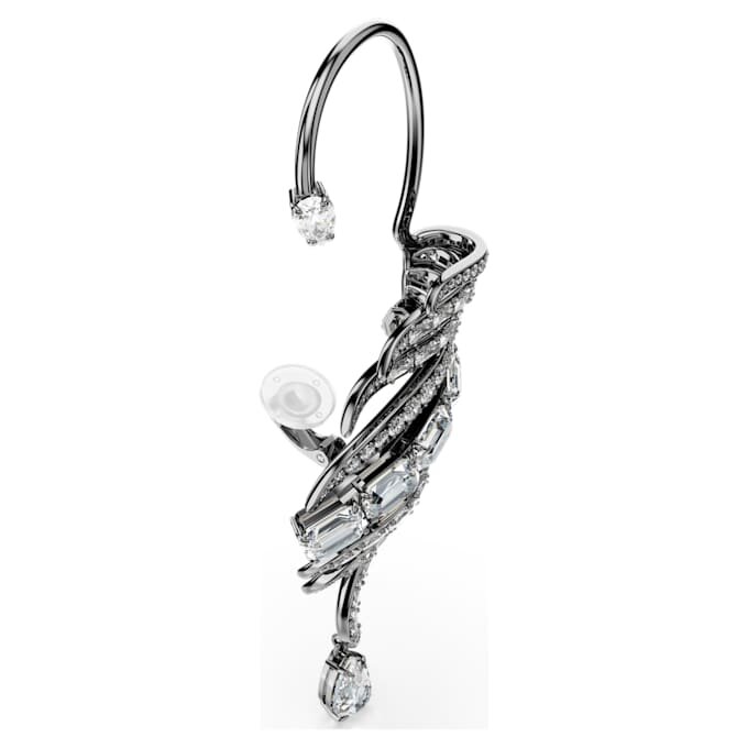 Kolekcja Vienna – kolczyki typu ear cuff z motywem piór, duże, białe, pokryte rutenem Kolekcja Vienna – kolczyki typu ear cuff z motywem piór, duże, białe, pokryte rutenem