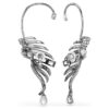 Kolekcja Vienna – kolczyki typu ear cuff z motywem piór, duże, białe, pokryte rutenem Kolekcja Vienna – kolczyki typu ear cuff z motywem piór, duże, białe, pokryte rutenem