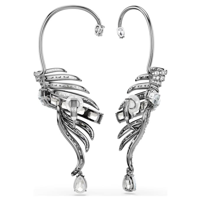 Kolekcja Vienna – kolczyki typu ear cuff z motywem piór, duże, białe, pokryte rutenem Kolekcja Vienna – kolczyki typu ear cuff z motywem piór, duże, białe, pokryte rutenem