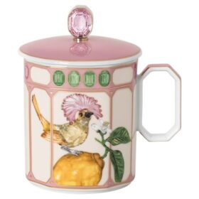 Kubek Idyllia z porcelany, motyw kryształowy, muchołówka, różowy