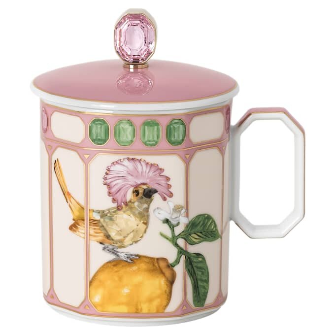 Kubek Idyllia z porcelany, motyw kryształowy, muchołówka, różowy Kubek Idyllia z porcelany, motyw kryształowy, muchołówka, różowy