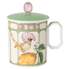 Kubek Idyllia z porcelany, motyw kryształowy, muchołówka, zielony