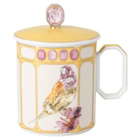 Kubek porcelanowy Idyllia, motyw kryształowy, zięba, żółty