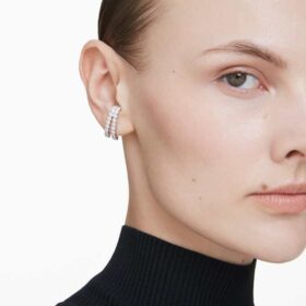 Matrix Ear Cuffs Round Cut, White, Rhodium Plated