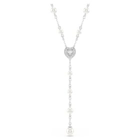 Naszyjnik Ariana Grande X Swarovski Y – mieszane szlify, kryształowa perła, serce, biały, pokryty rodem