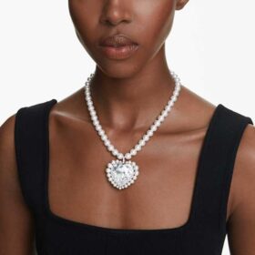 Naszyjnik Ariana Grande X Swarovski z kryształową perłą, szlif serca, serce, biały, pokryty rodem