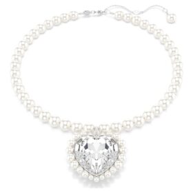 Naszyjnik Ariana Grande X Swarovski z kryształową perłą, szlif serca, serce, biały, pokryty rodem