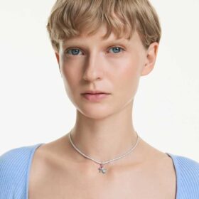 Naszyjnik typu choker Ariana Grande X Swarovski z kryształami o różnych szlifach, motywem kwiatowym, wielokolorowy, pokryty rodem