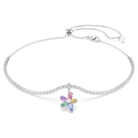 Naszyjnik typu choker Ariana Grande X Swarovski z kryształami o różnych szlifach, motywem kwiatowym, wielokolorowy, pokryty rodem