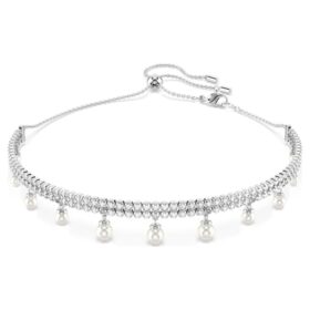 Naszyjnik typu choker Ariana Grande X Swarovski z kryształową perłą, szlif okrągły, biały, pokryty rodem