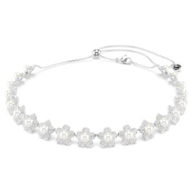 Naszyjnik typu choker Ariana Grande X Swarovski z kryształową perłą, szlif okrągły, biały, pokryty rodem