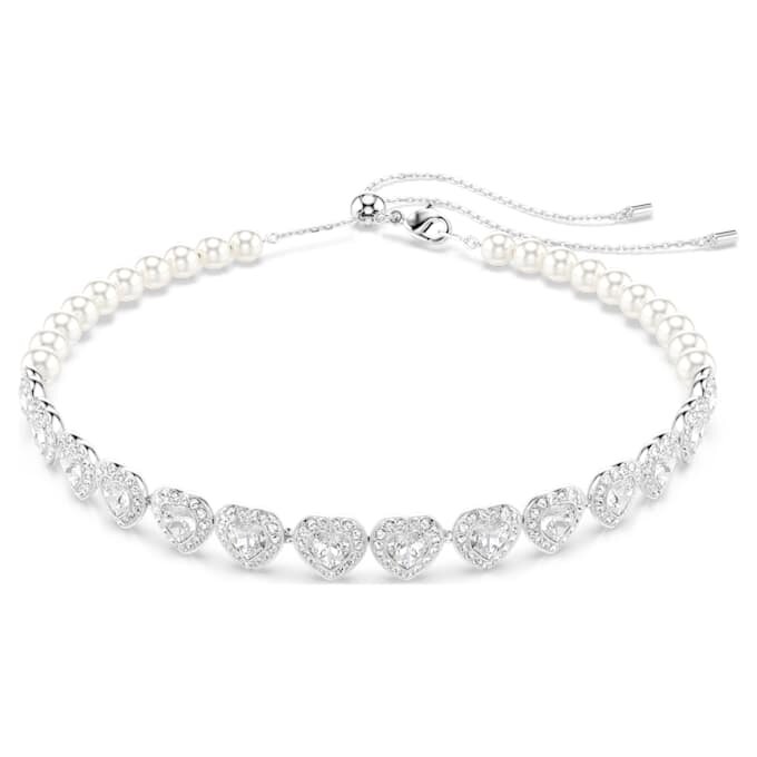 Naszyjnik typu choker Ariana Grande X Swarovski z różnymi szlifami, kryształowymi perłami, sercem, biały, pokryty rodem Naszyjnik typu choker Ariana Grande X Swarovski z różnymi szlifami, kryształowymi perłami, sercem, biały, pokryty rodem